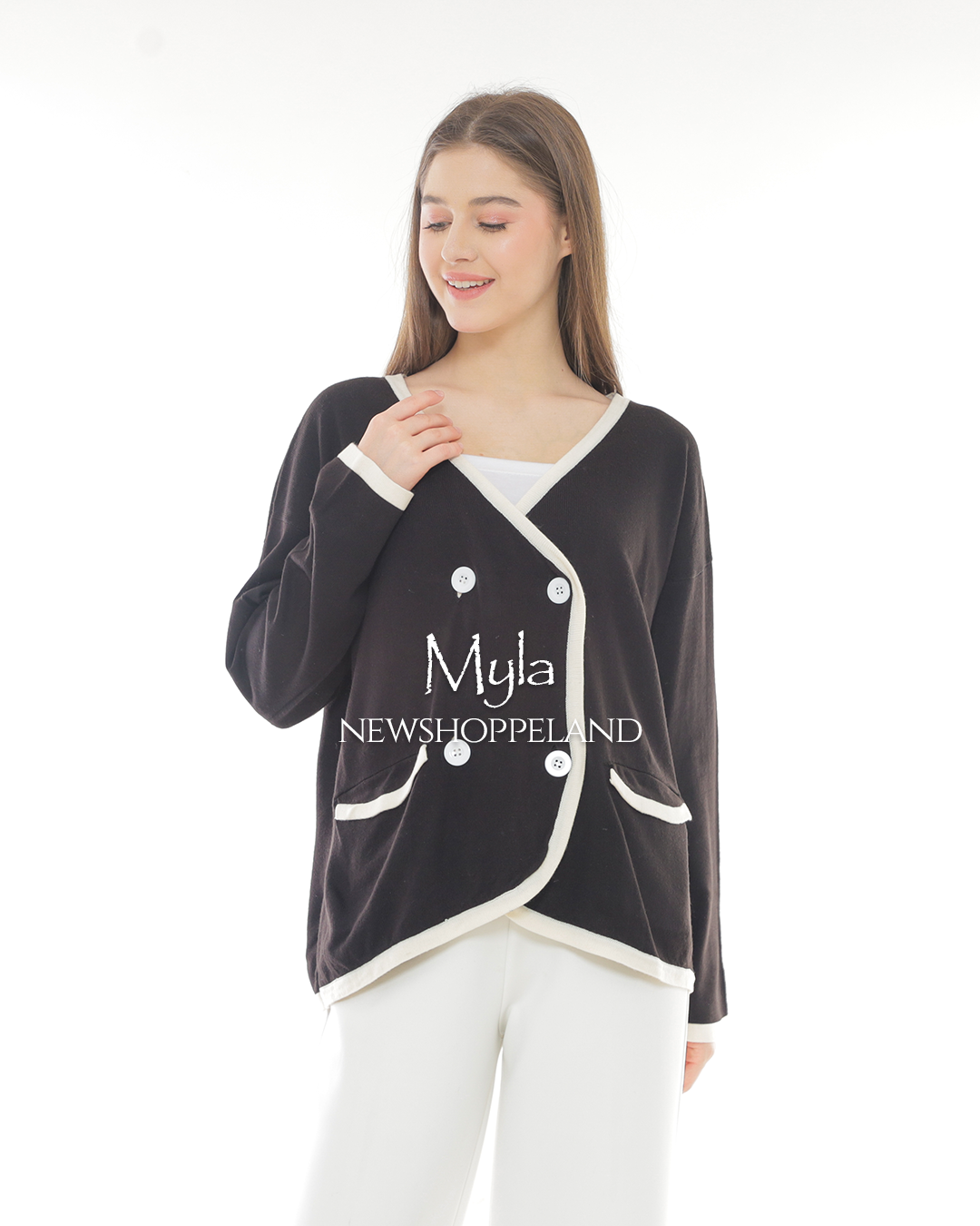 NEWSHOPPELAND - Myla Double-Breasted Knit Cardigan Oversize Premium