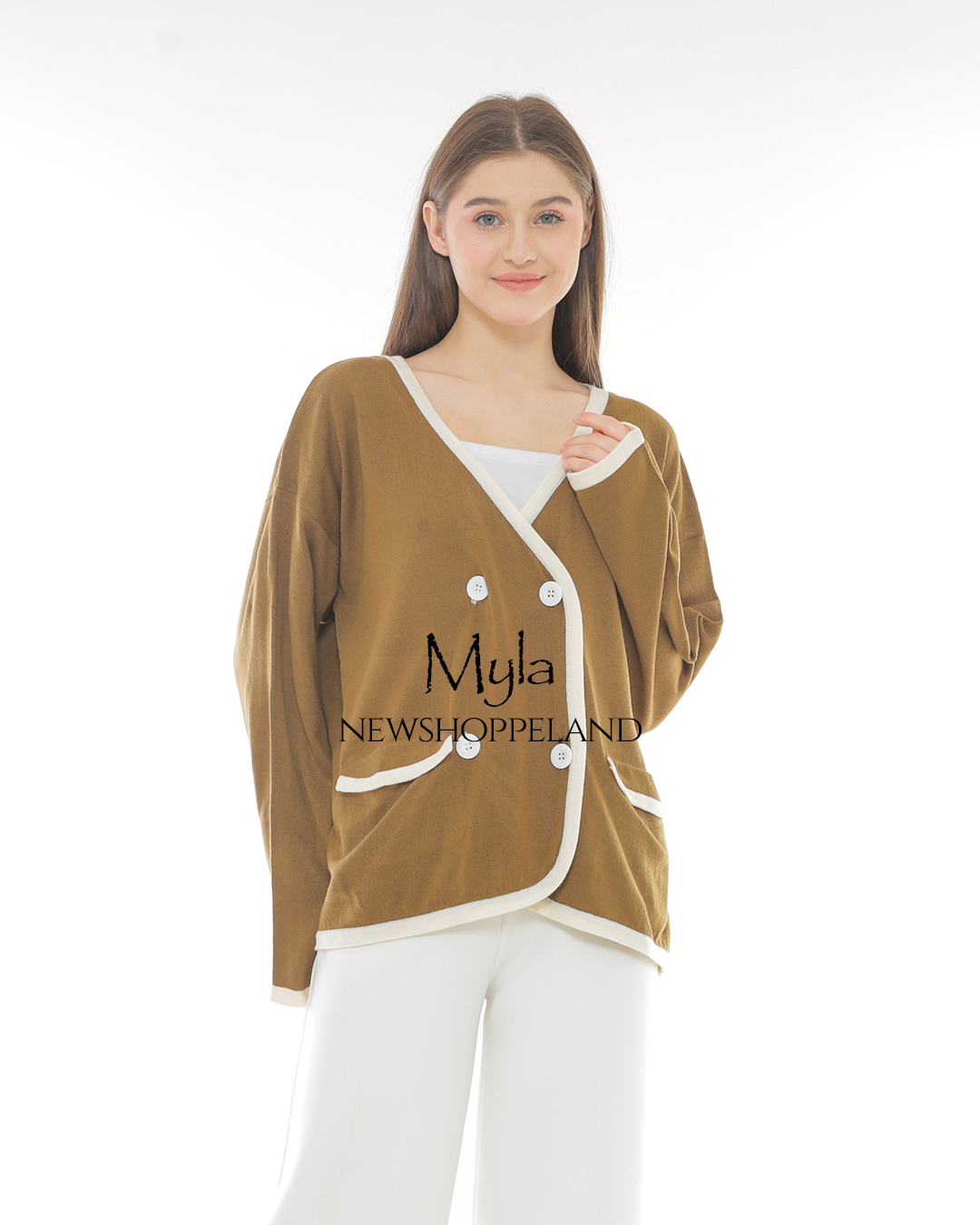 NEWSHOPPELAND - Myla Double-Breasted Knit Cardigan Oversize Premium