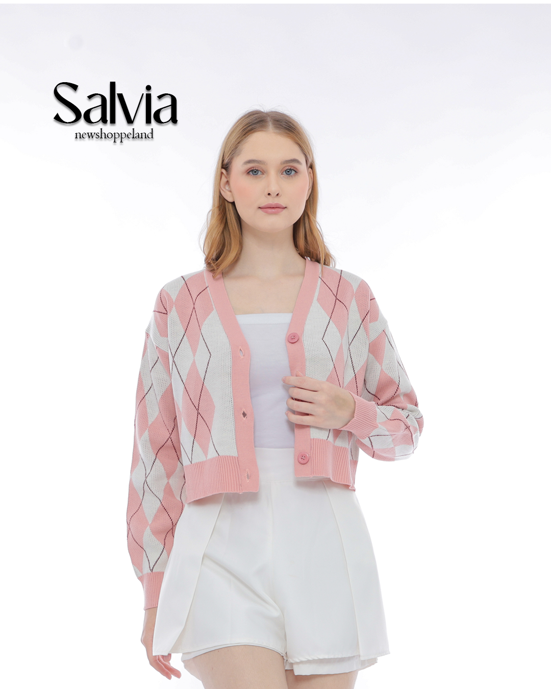 NEWSHOPPELAND - Salvia Diamond Stitch Cardigan Premium