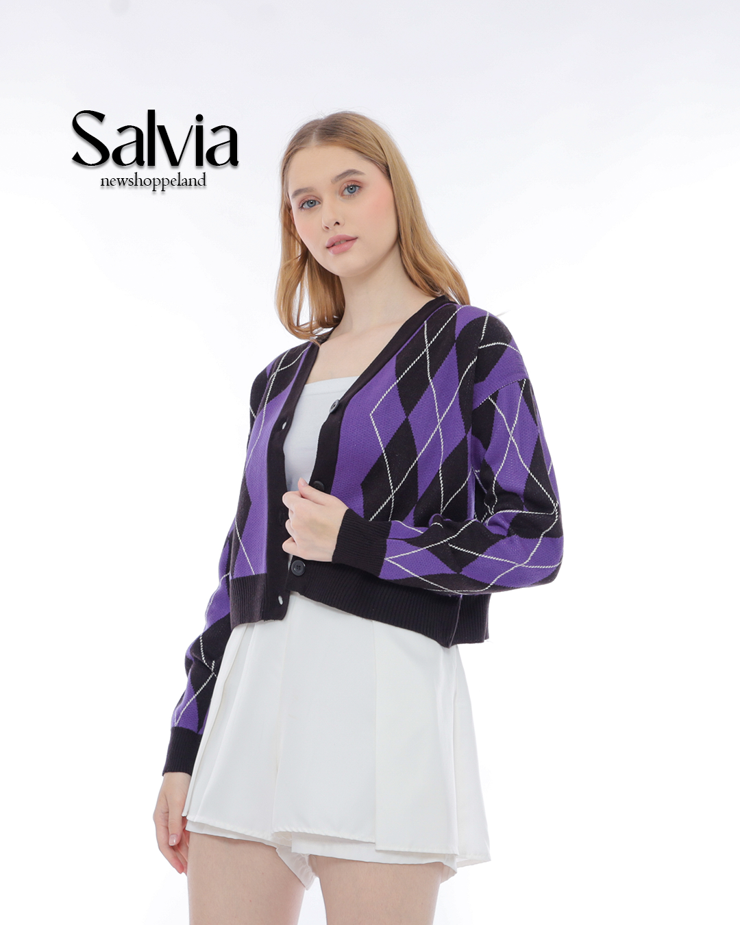 NEWSHOPPELAND - Salvia Diamond Stitch Cardigan Premium