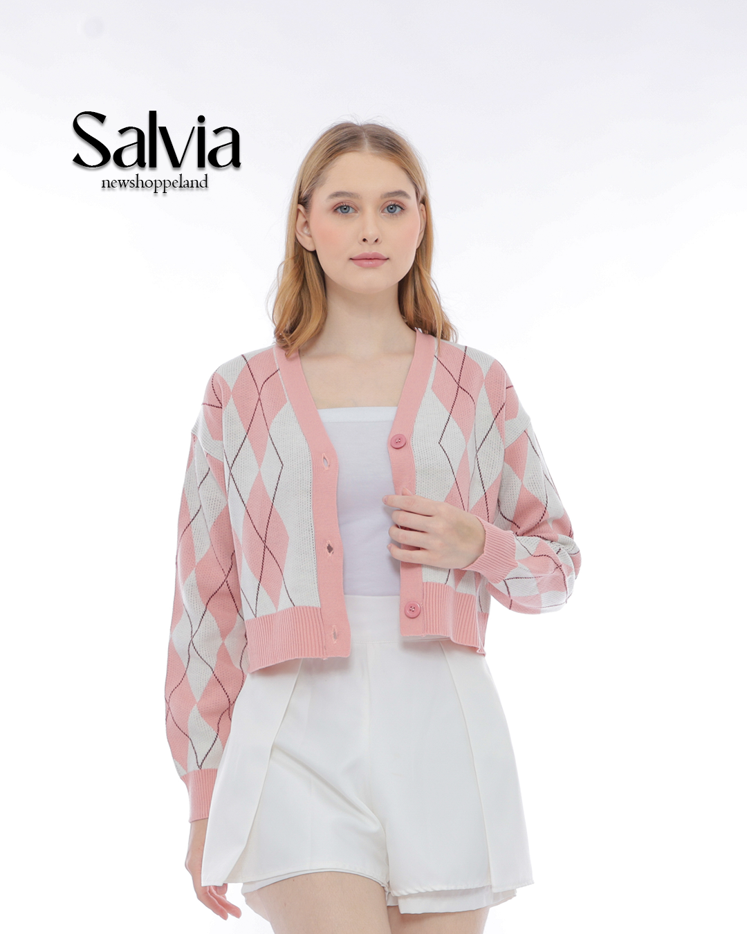 NEWSHOPPELAND - Salvia Diamond Stitch Cardigan Premium