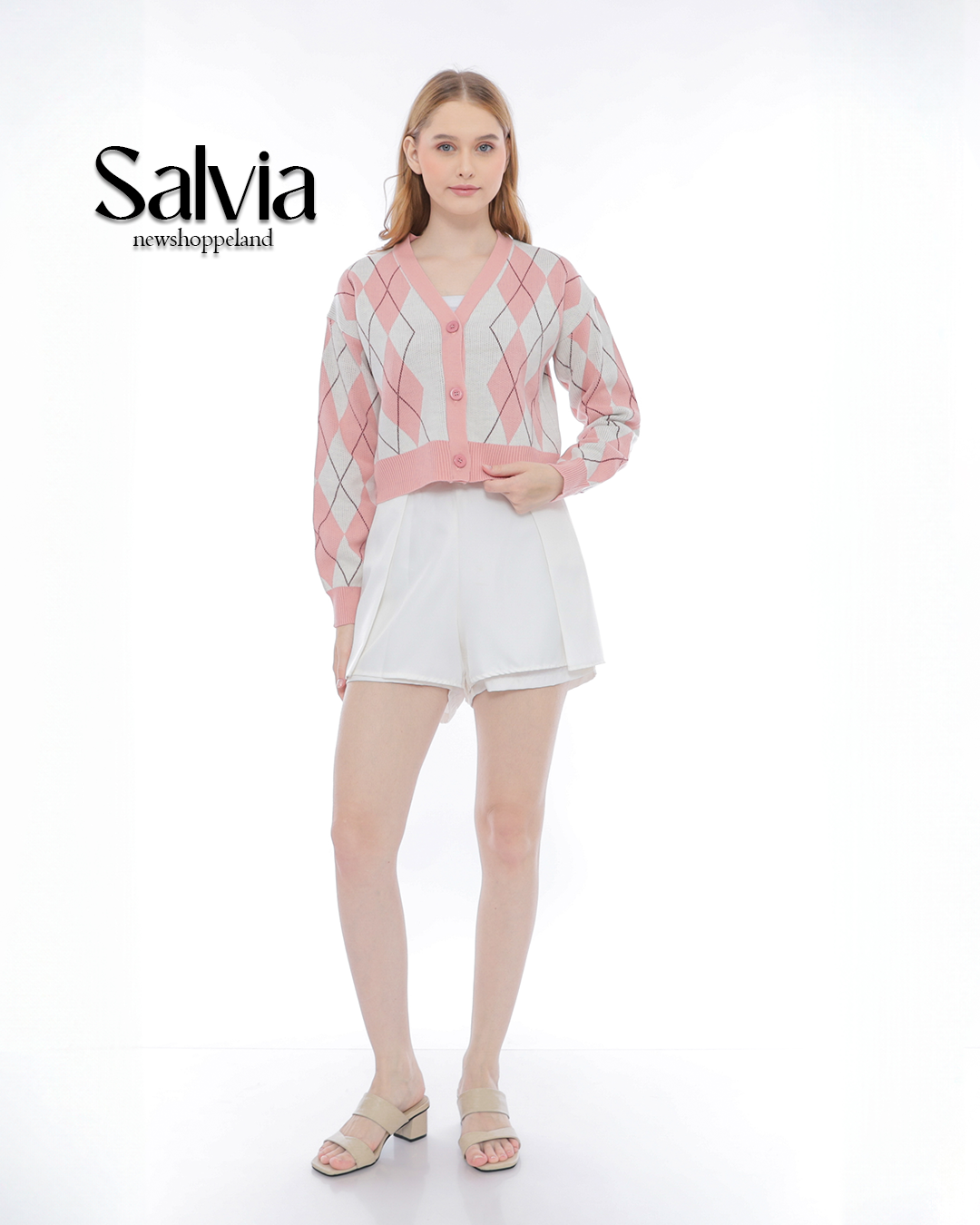 NEWSHOPPELAND - Salvia Diamond Stitch Cardigan Premium