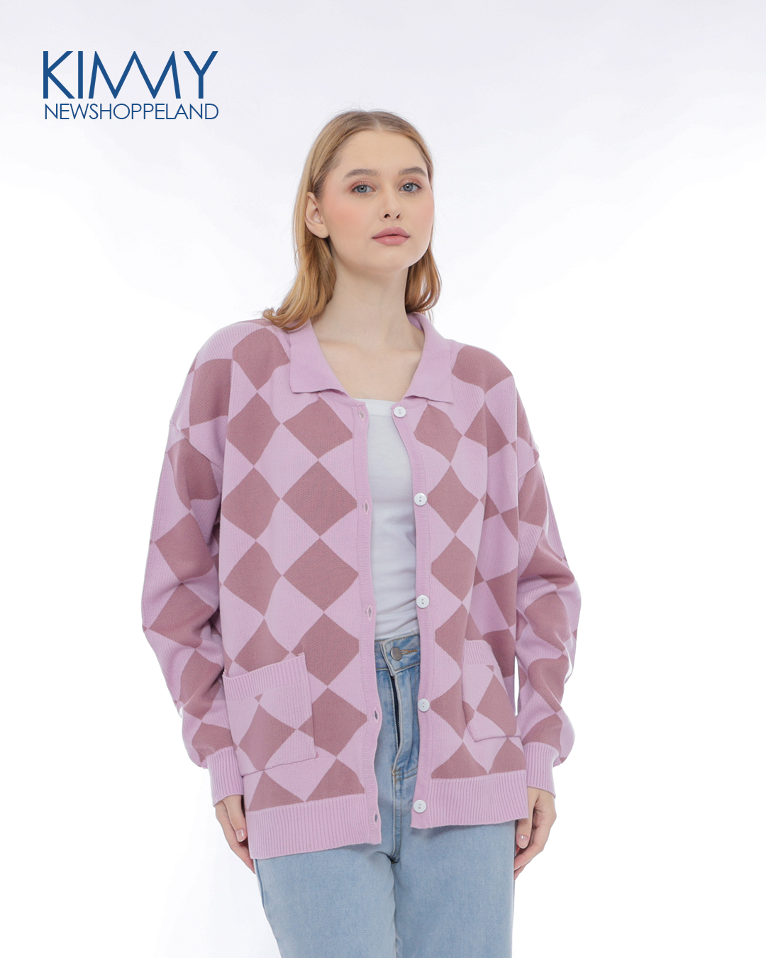 NEWSHOPPELAND - Kimmy Argyle Knit Cardigan Premiun