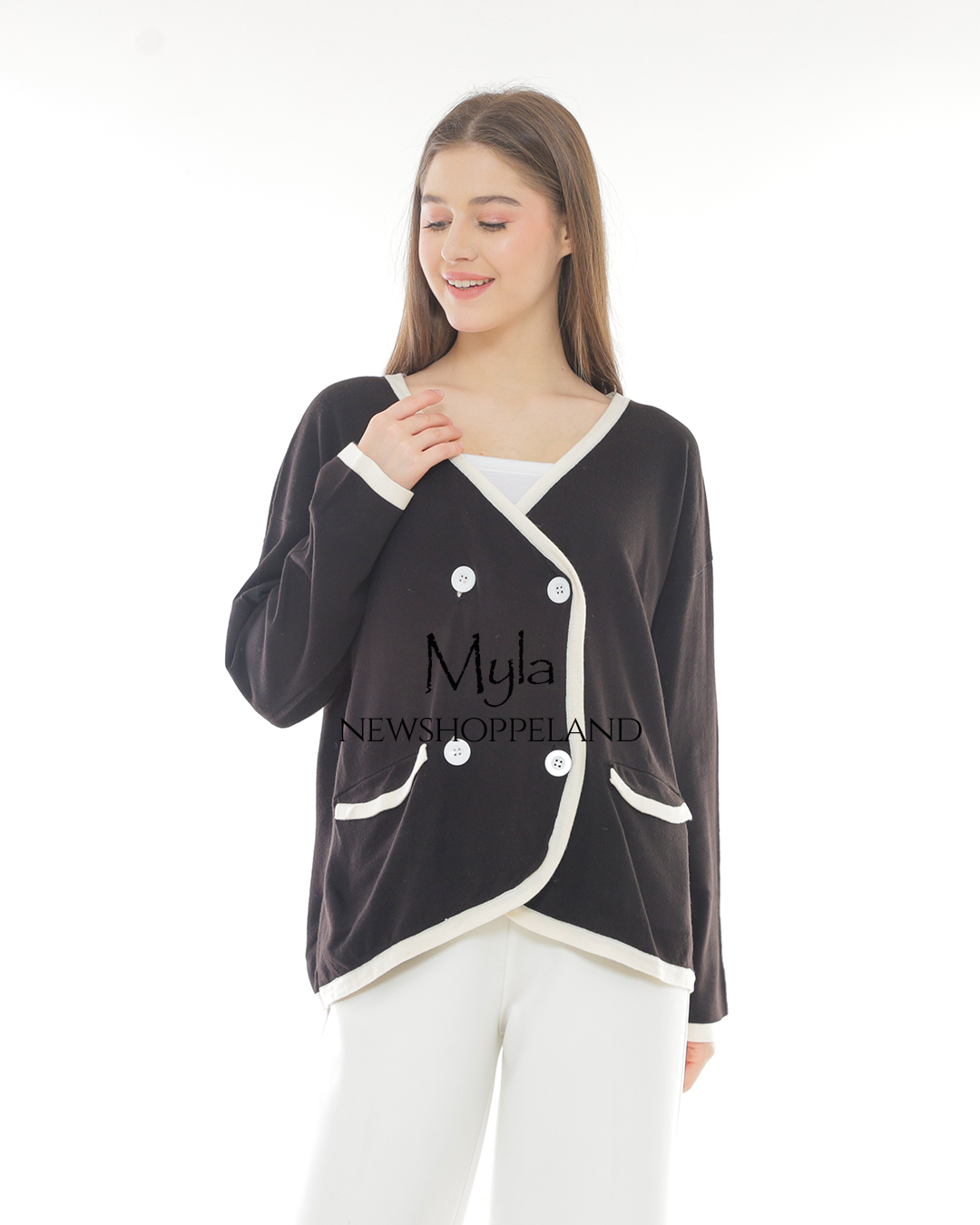 NEWSHOPPELAND - Myla Double-Breasted Knit Cardigan Oversize Premium