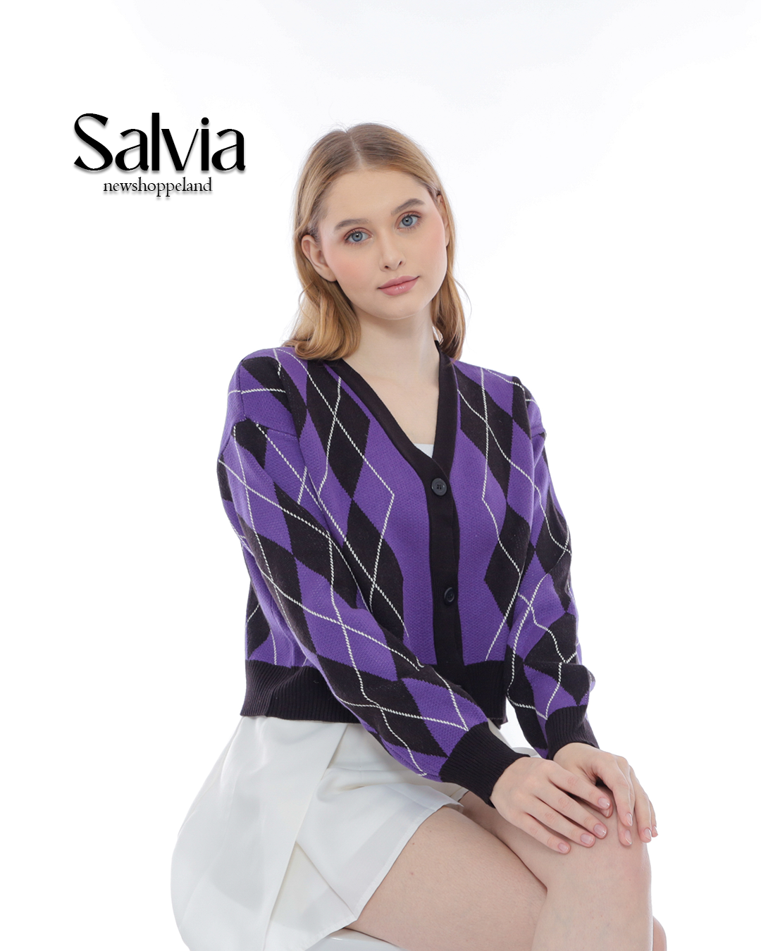 NEWSHOPPELAND - Salvia Diamond Stitch Cardigan Premium