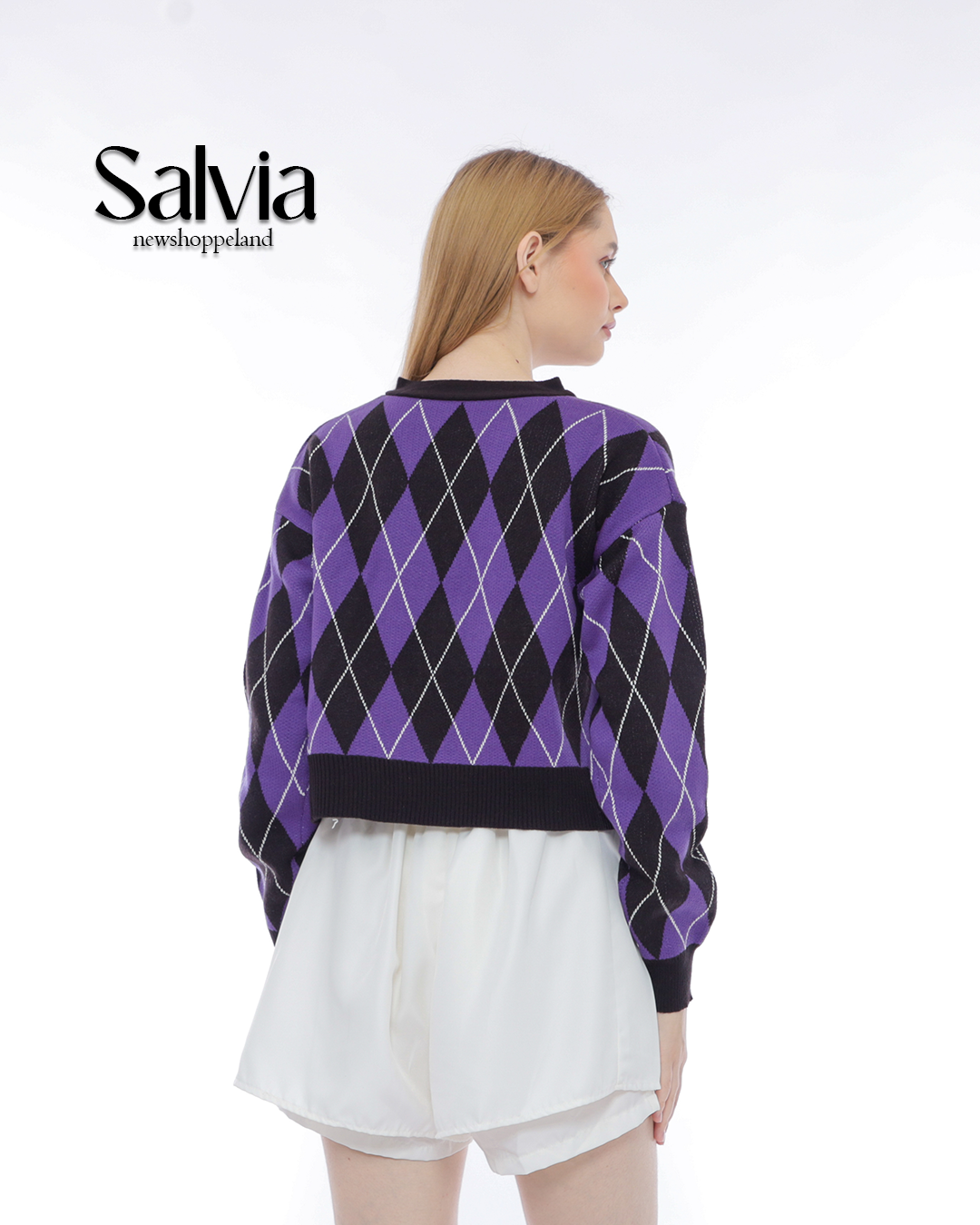 NEWSHOPPELAND - Salvia Diamond Stitch Cardigan Premium