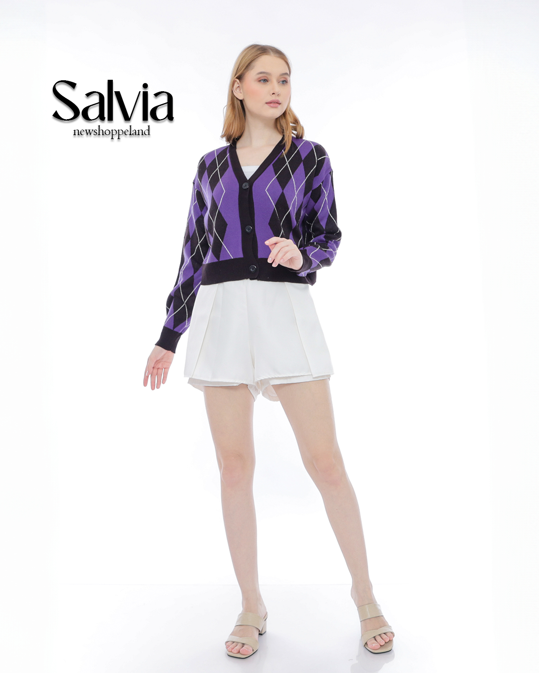 NEWSHOPPELAND - Salvia Diamond Stitch Cardigan Premium