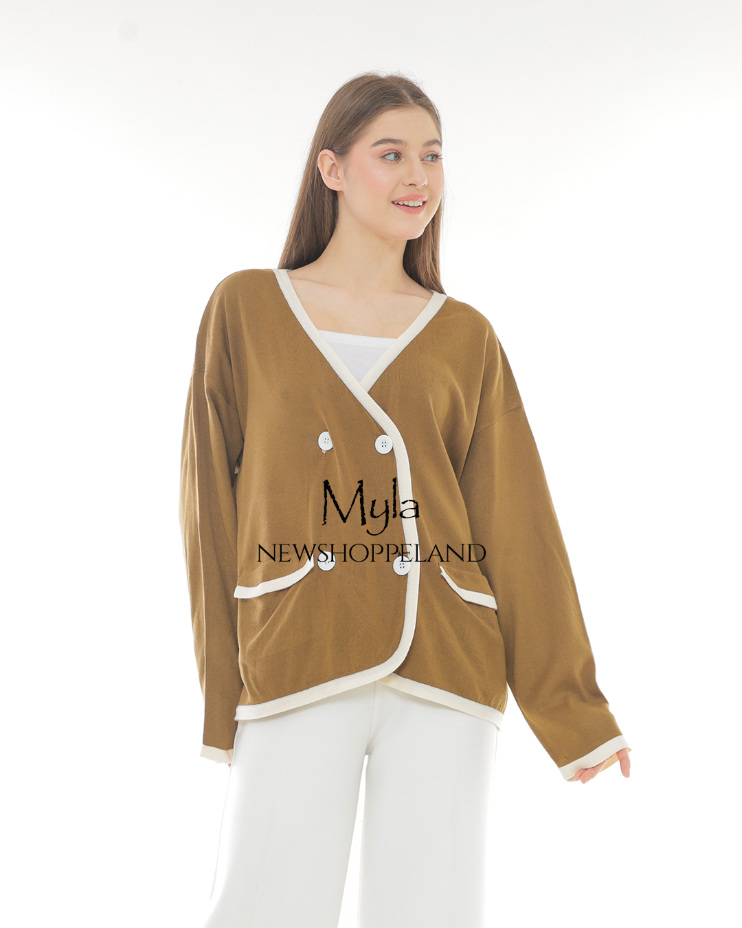 NEWSHOPPELAND - Myla Double-Breasted Knit Cardigan Oversize Premium