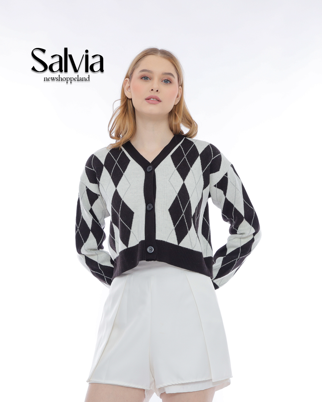 NEWSHOPPELAND - Salvia Diamond Stitch Cardigan Premium