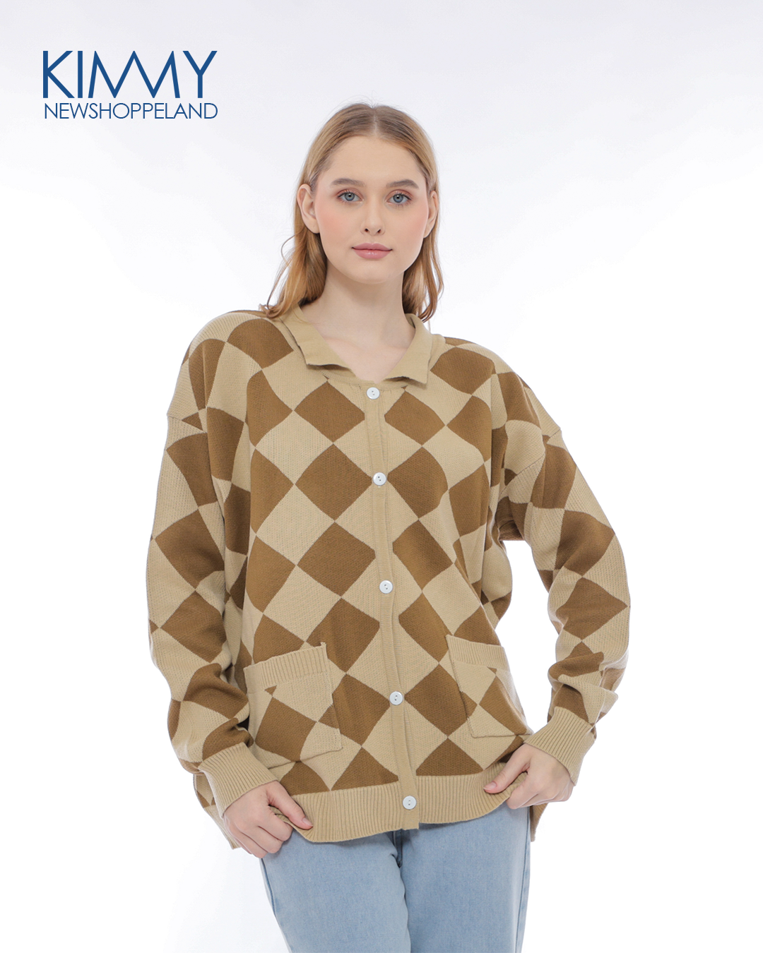 NEWSHOPPELAND - Kimmy Argyle Knit Cardigan Premiun