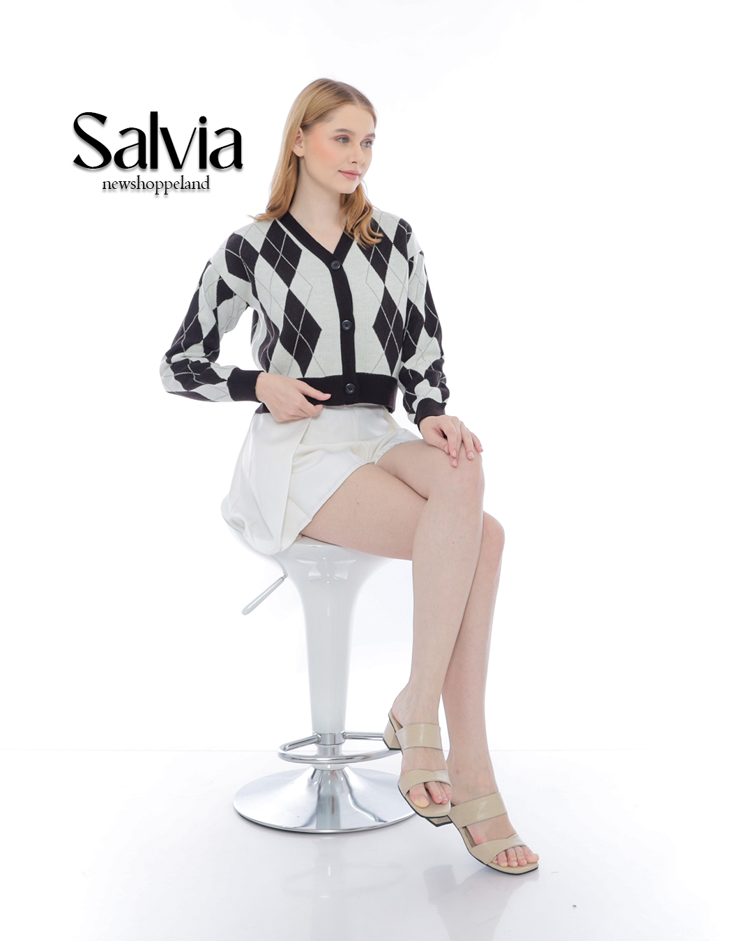 NEWSHOPPELAND - Salvia Diamond Stitch Cardigan Premium