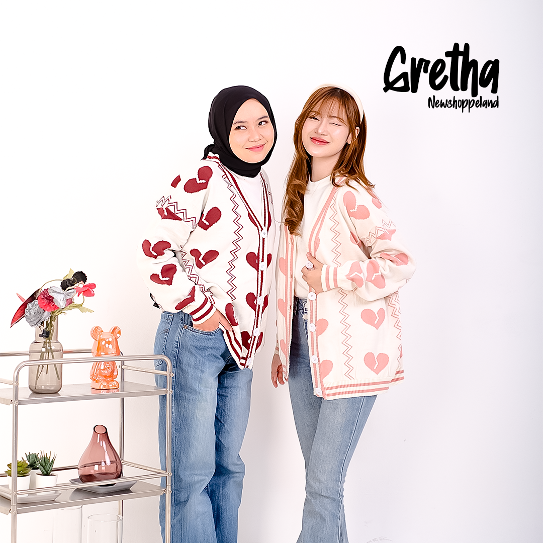 NEWSHOPPELAND - Gretha Broken Heart Pattern Cardigan Knit Premium