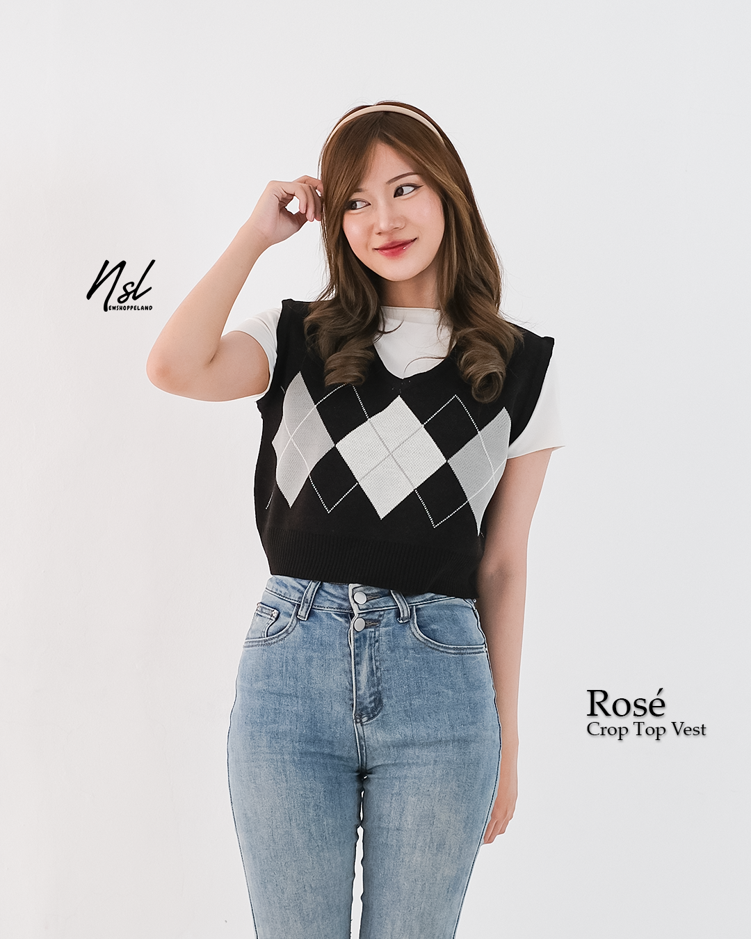 NEWSHOPPELAND - Rosé Crop Vest Knit Premium