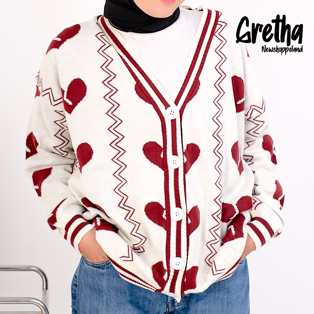 NEWSHOPPELAND - Gretha Broken Heart Pattern Cardigan Knit Premium