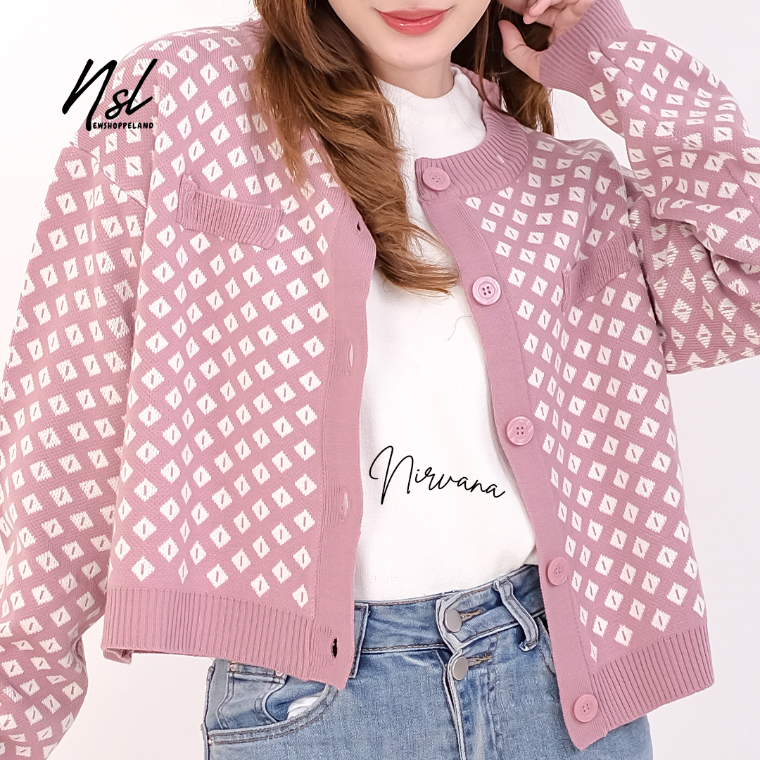 NEWSHOPPELAND - Nirvana Tiles Pattern Cardigan Knit Premium