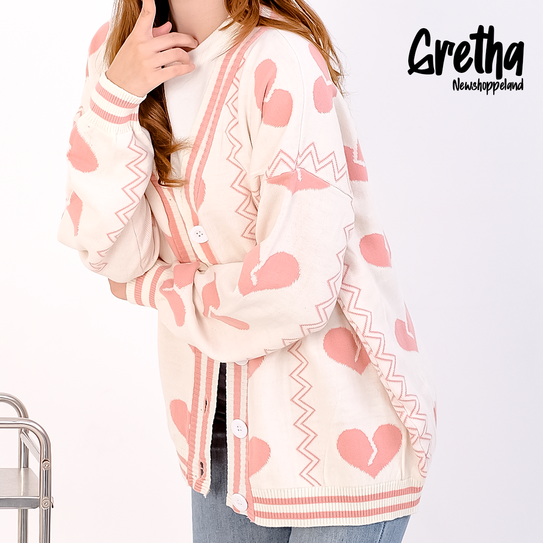 NEWSHOPPELAND - Gretha Broken Heart Pattern Cardigan Knit Premium