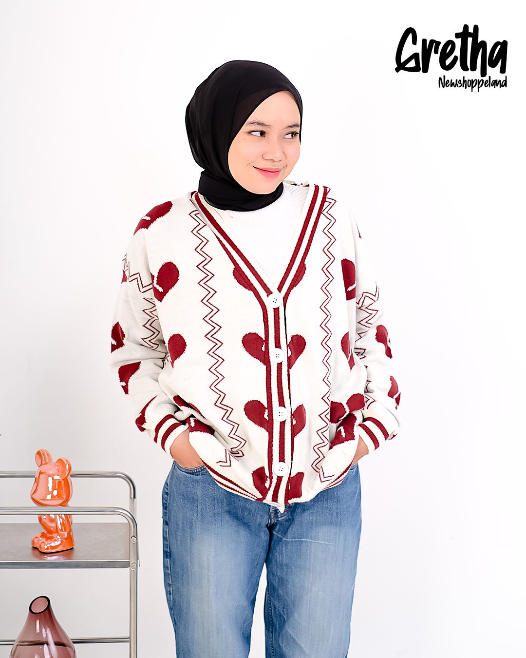 NEWSHOPPELAND - Gretha Broken Heart Pattern Cardigan Knit Premium