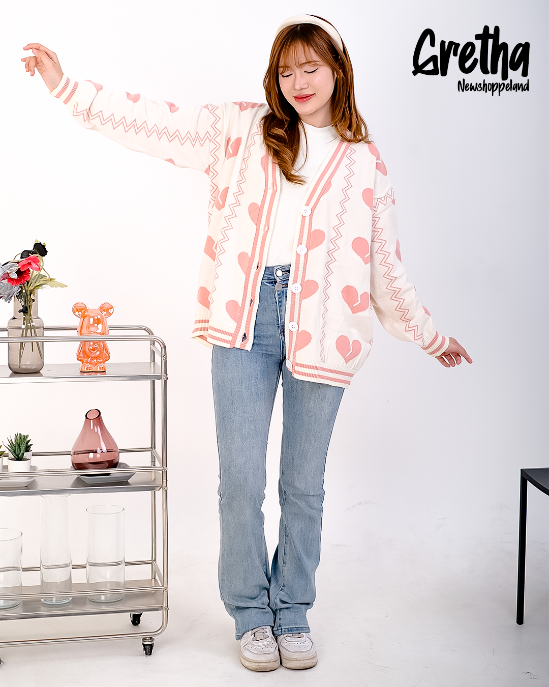 NEWSHOPPELAND - Gretha Broken Heart Pattern Cardigan Knit Premium