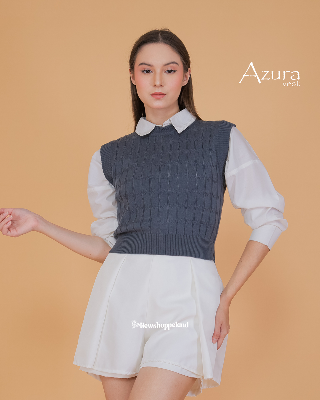 NEWSHOPPELAND - Azura Crop Cable Vest Knit Premium